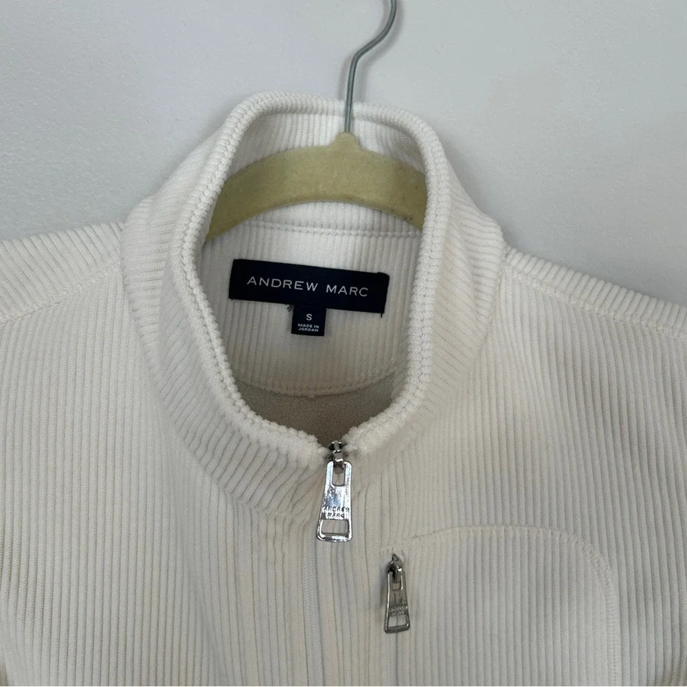 Andrew Marc Cream Ribbed‎ Jacket Women's Small Full Zip Quiet Luxury Minimalist